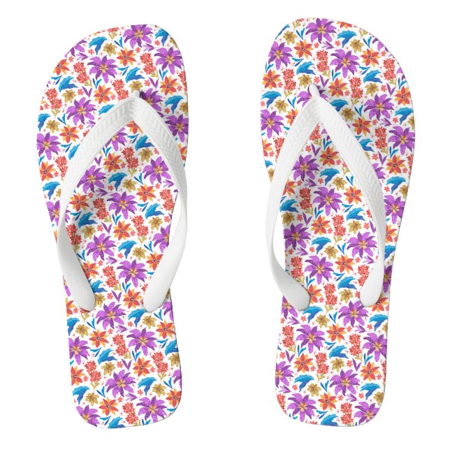 Hand Drawn Colourful Exotic Floral Pattern-70703 Thongs (Footbed)