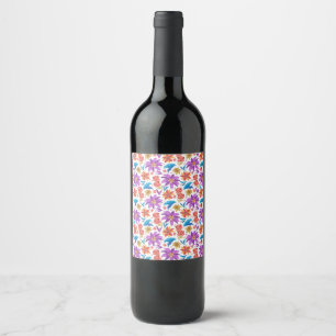 Hand Drawn Colourful Exotic Floral Pattern Wine Label