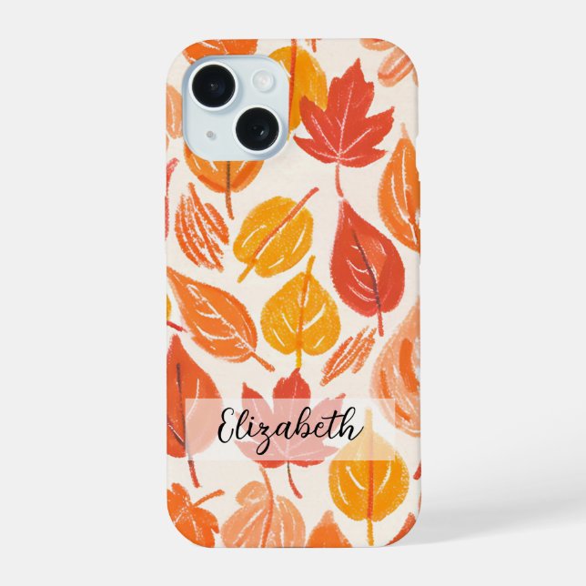Hand Drawn Colourful Fall Leaves Autumn iPhone 15 Case (Back)