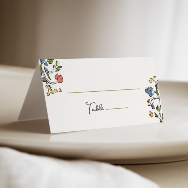 Hand Drawn Colourful Floral Bridal Shower Place Card (Creator Uploaded)