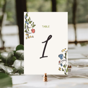 Hand Drawn Colourful Floral Bridal Shower Table Number