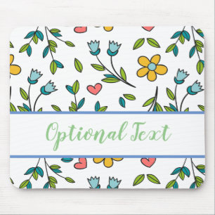 Hand-Drawn Colourful Floral & Hearts Pattern  Mouse Pad