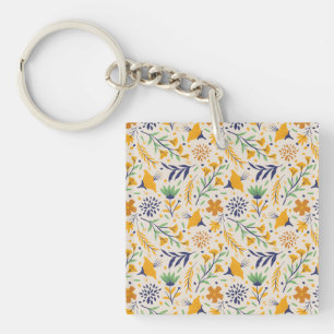 Hand Drawn Colourful Floral Pattern-23595 Key Ring