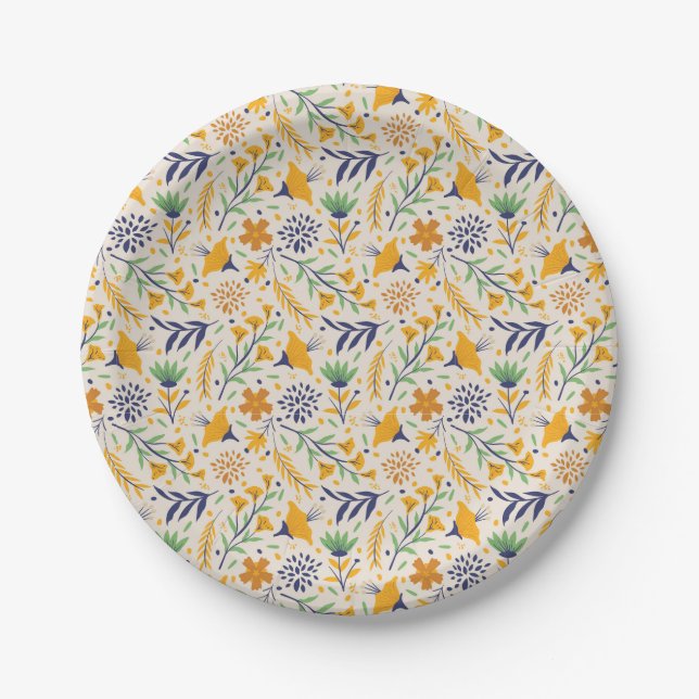 Hand Drawn Colourful Floral Pattern-23595 Paper Plate (Front)