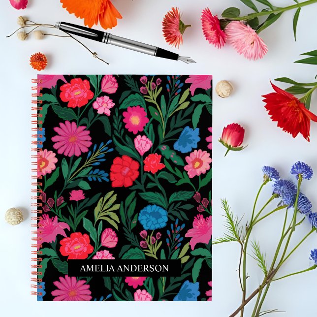 Hand drawn colourful floral personalised name  notebook (Creator Uploaded)