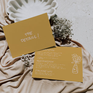 Hand Drawn Colourful Floral Vase Wedding Details  Enclosure Card