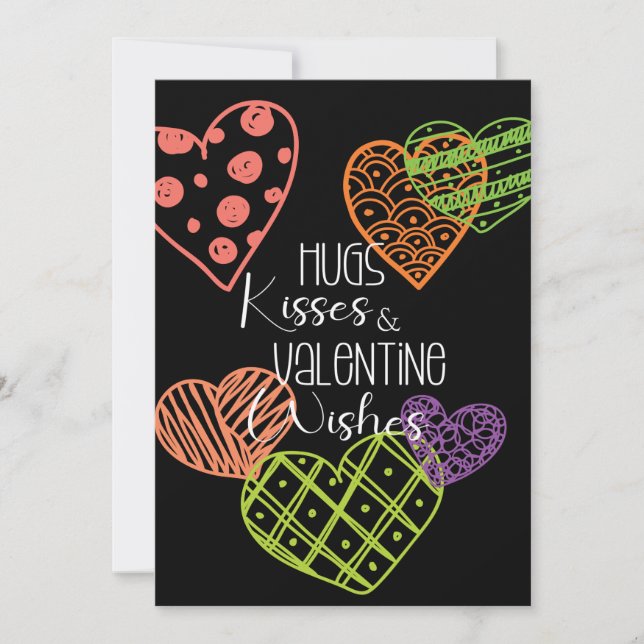 Hand drawn Colourful Fun Hearts Valentine Greeting Holiday Card (Front)