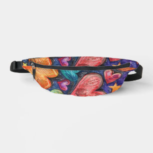 Hand Drawn Colourful Hearts Bum Bags