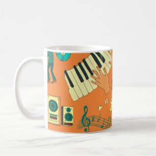 Hand-drawn colourful music pattern coffee mug