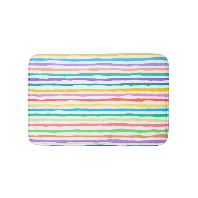 Hand-drawn colourful stripes pattern bath mat (Front)