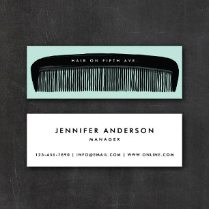 Hand-drawn Comb Aqua & Black Hair Stylist   Mini Business Card