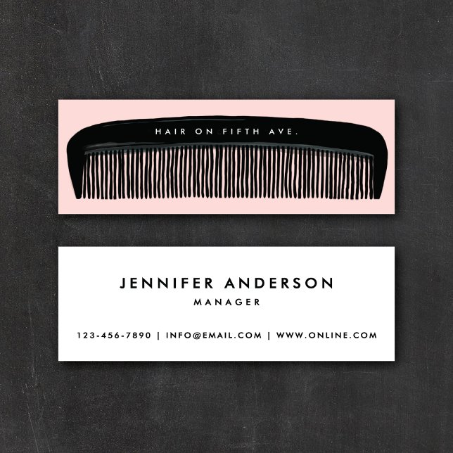 Hand-drawn Comb Pink & Black Hair Stylist   Mini Business Card (Creator Uploaded)
