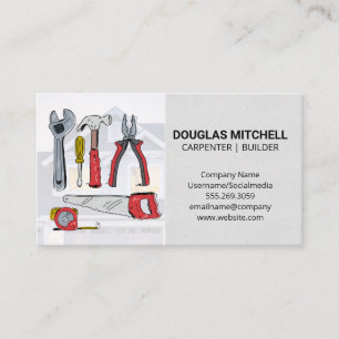 Hand Drawn Construction Tools   House Background Business Card