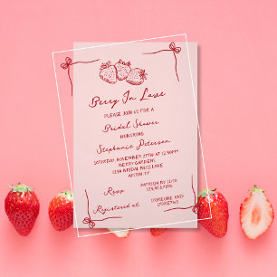 Hand Drawn Coquette Berry In Love Bridal Shower Acrylic Invitations