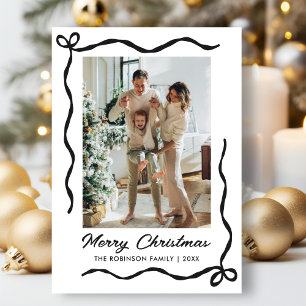 Hand Drawn Coquette Bow 2 Photo Merry Christmas  Holiday Card
