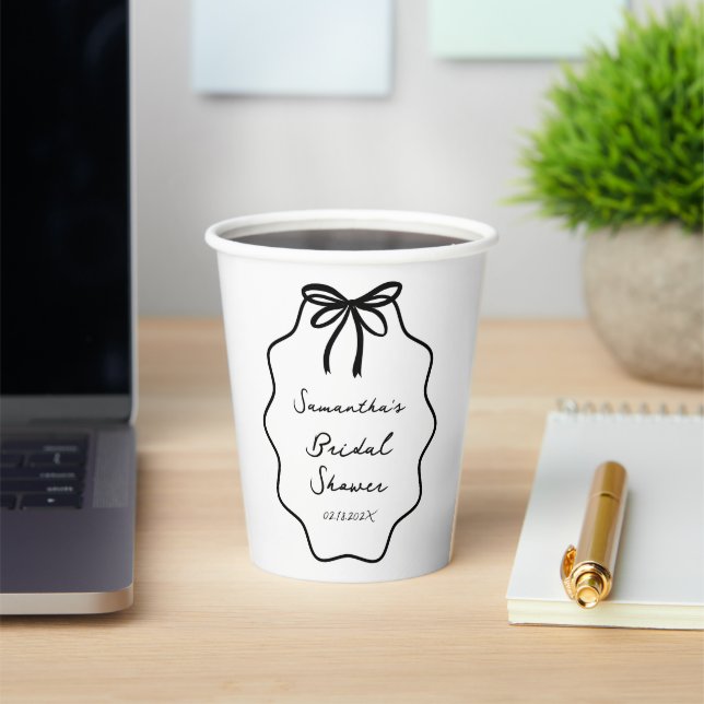 Hand Drawn Coquette Bow Bridal Shower  Paper Cups (Insitu)