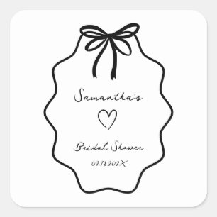 Hand Drawn Coquette Bow Bridal Shower Square Sticker