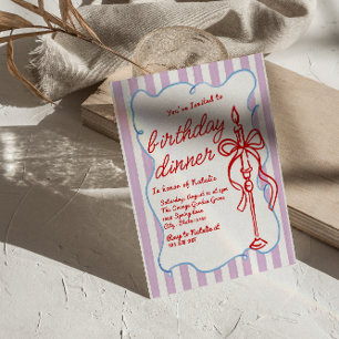 Hand Drawn Coquette Bow Candle Fun Birthday Dinner Invitation