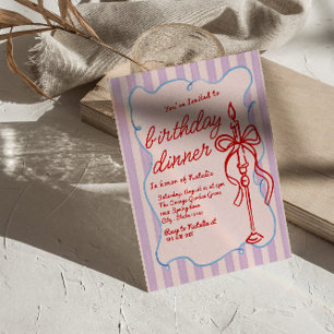 Hand Drawn Coquette Bow Candle Fun Birthday Dinner Invitation