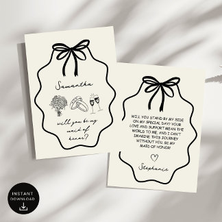 Hand Drawn Coquette Bow Maid of Honour Proposal Invitation