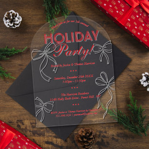 Hand Drawn Coquette Bows Holiday Christmas Party Acrylic Invitations