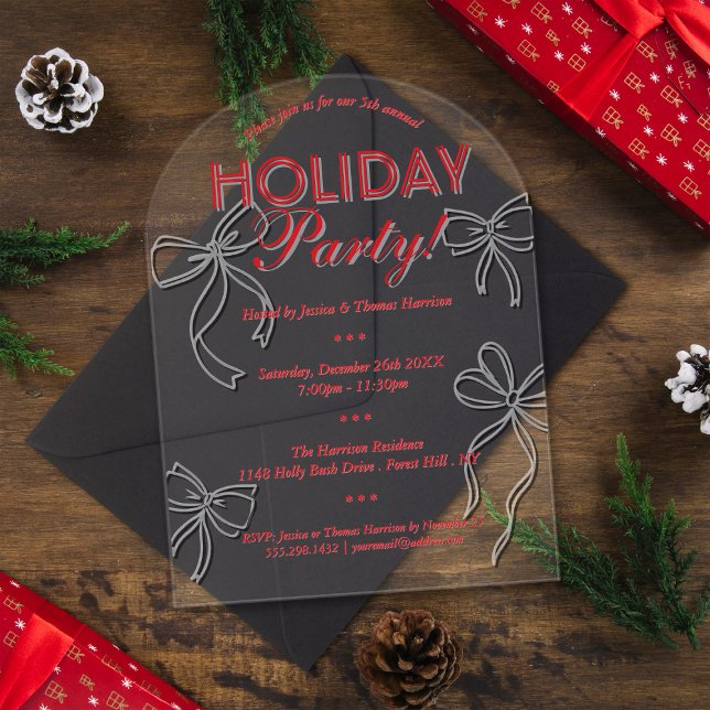 Hand Drawn Coquette Bows Holiday Christmas Party Acrylic Invitations (Creator Uploaded)