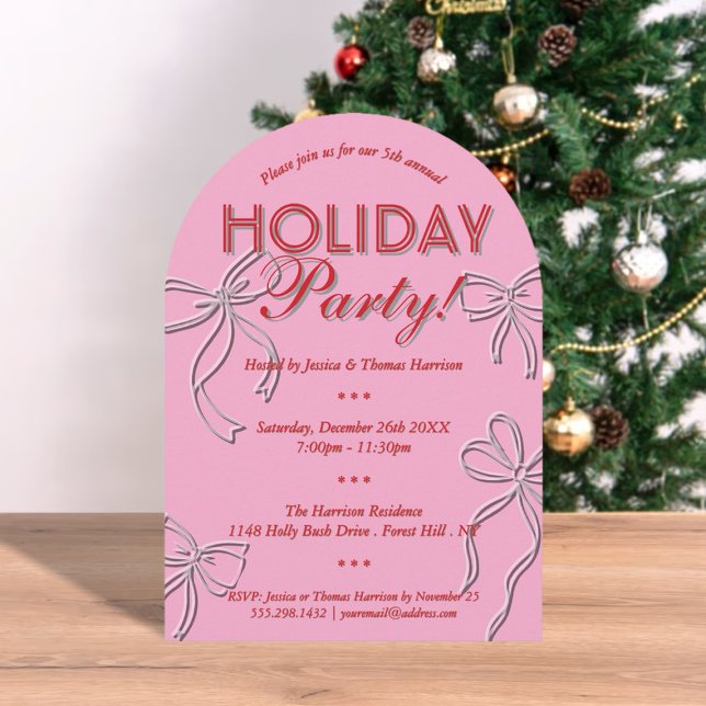 Hand Drawn Coquette Bows Holiday Christmas Party Invitation (Creator Uploaded)