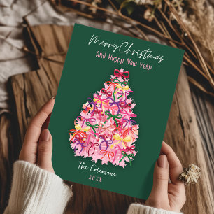 Hand Drawn coquette bows tree new year greetings Holiday Card