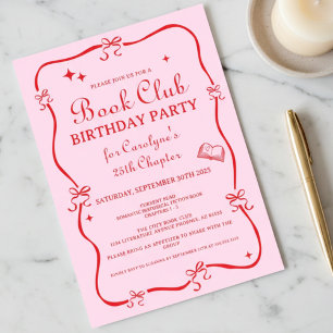 Hand Drawn Coquette Pink Red Book Club Invitation