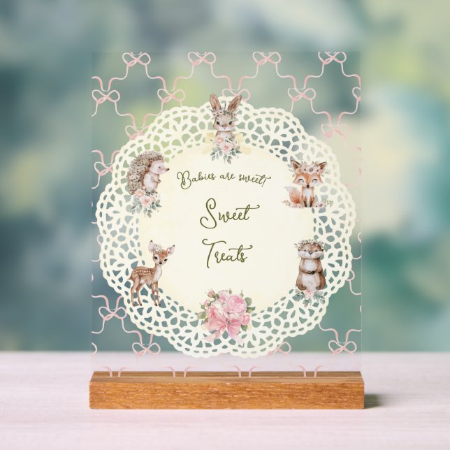Hand Drawn Coquette Ribbon Woodland Baby Shower  Acrylic Sign (Neutral)
