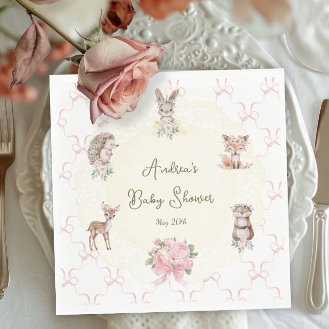 Hand Drawn Coquette Ribbon Woodland Baby Shower  Napkin (Creator Uploaded)
