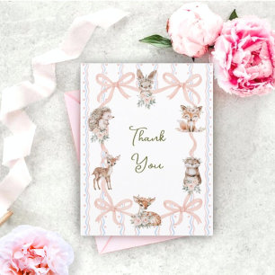 Hand Drawn Coquette Ribbon Woodland Baby Shower Thank You Card