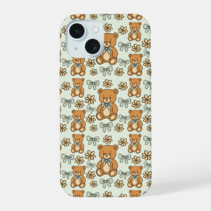 Hand-Drawn Coquette Teddy Bears Seamless Pattern iPhone 15 Case