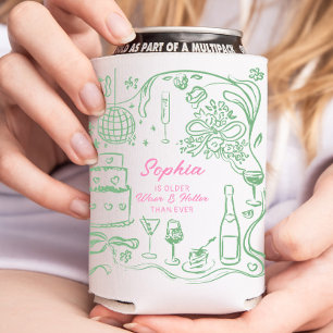 Hand Drawn Coquette Wiser and Hotter Birthday Can Cooler