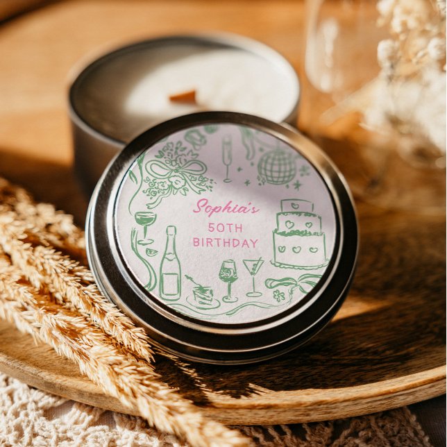 Hand Drawn Coquette Wiser and Hotter Birthday Classic Round Sticker (Creator Uploaded)