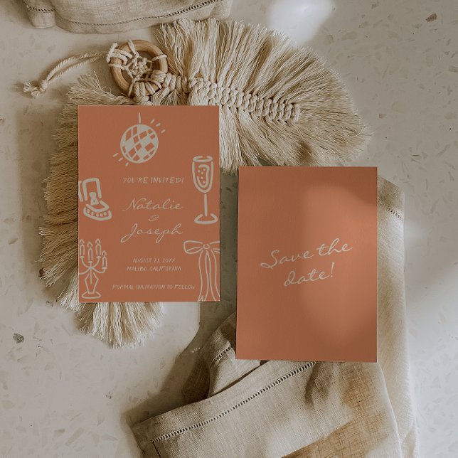 Hand Drawn Coral Romantic Whimsical Wedding Save The Date (Creator Uploaded)