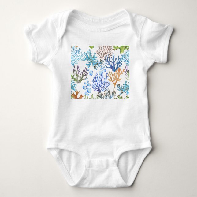 Hand-drawn corals: underwater sea pattern. baby bodysuit (Front)