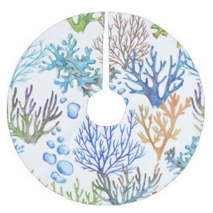 Hand-drawn corals: underwater sea pattern. brushed polyester tree skirt