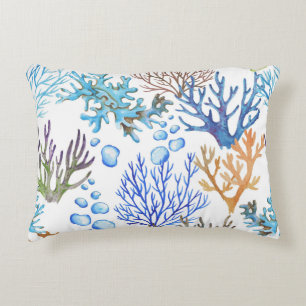 Hand-drawn corals: underwater sea pattern. decorative cushion