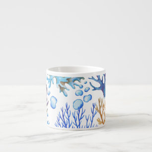 Hand-drawn corals: underwater sea pattern. espresso cup