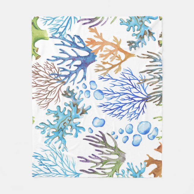 Hand-drawn corals: underwater sea pattern. fleece blanket (Front)