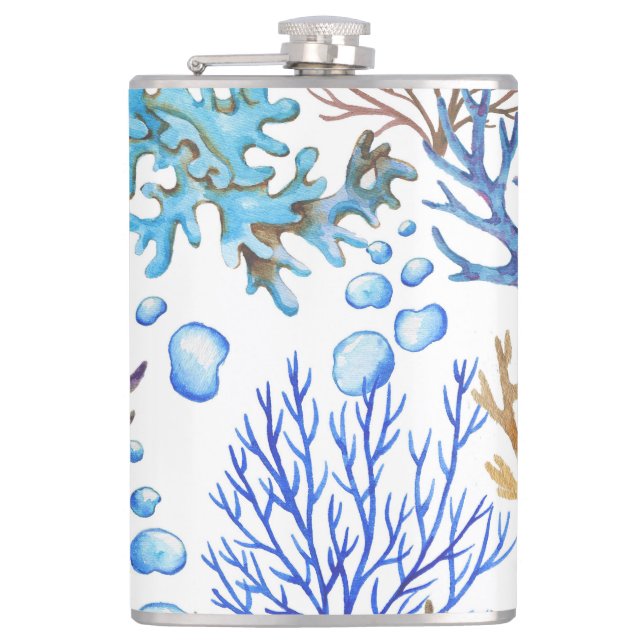 Hand-drawn corals: underwater sea pattern. hip flask (Front)