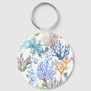 Hand-drawn corals: underwater sea pattern. key ring
