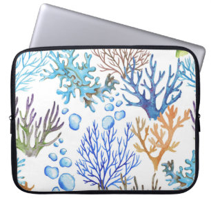 Hand-drawn corals: underwater sea pattern. laptop sleeve