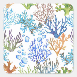 Hand-drawn corals: underwater sea pattern. square sticker