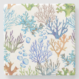 Hand-drawn corals: underwater sea pattern. stone coaster