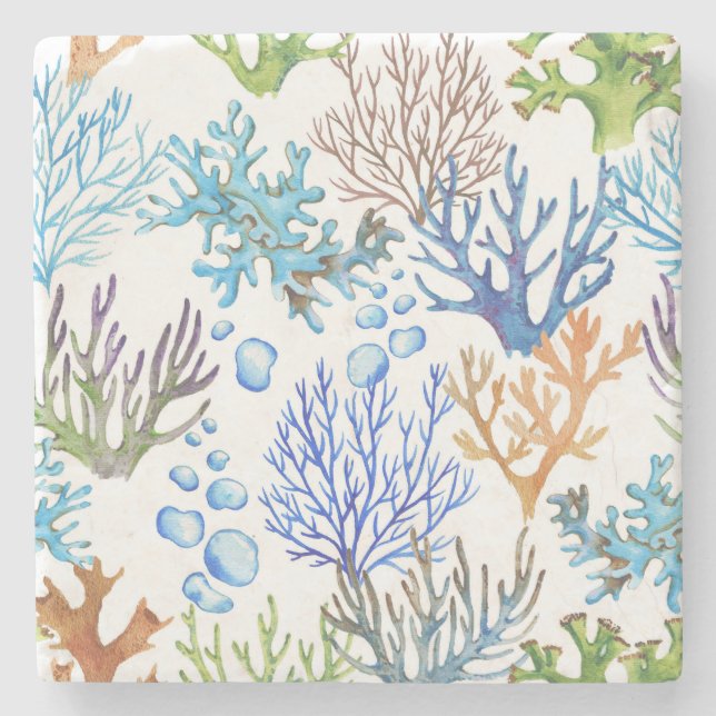 Hand-drawn corals: underwater sea pattern. stone coaster (Front)