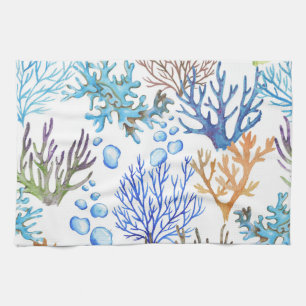 Hand-drawn corals: underwater sea pattern. tea towel