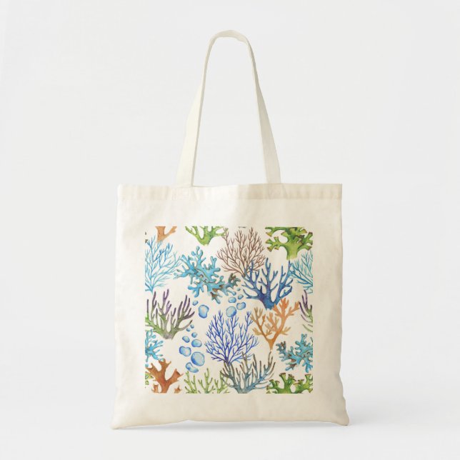 Hand-drawn corals: underwater sea pattern. tote bag (Front)