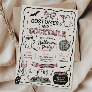 Hand Drawn Costumes And Cocktails Halloween Party Invitation